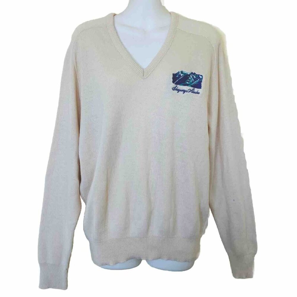 Skagway Alaska Embroidered Pullover Acrylic Knit Sweater Vintage Made in USA